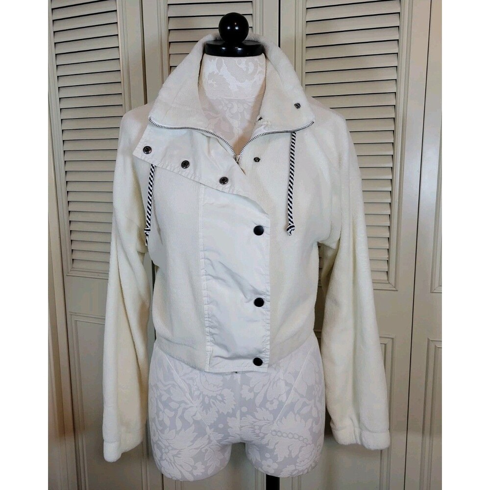 Love + Joy By FCT With Love Fleece Jacket White Size Large Crop Zip And Snap